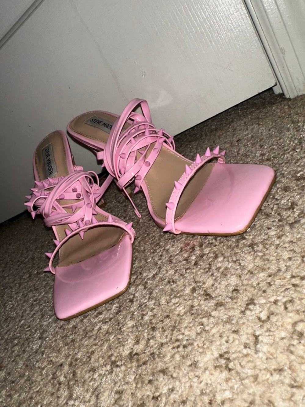 Steve Madden UpliftS Pink Spiked Ankle Wrap Heels Square Toe
